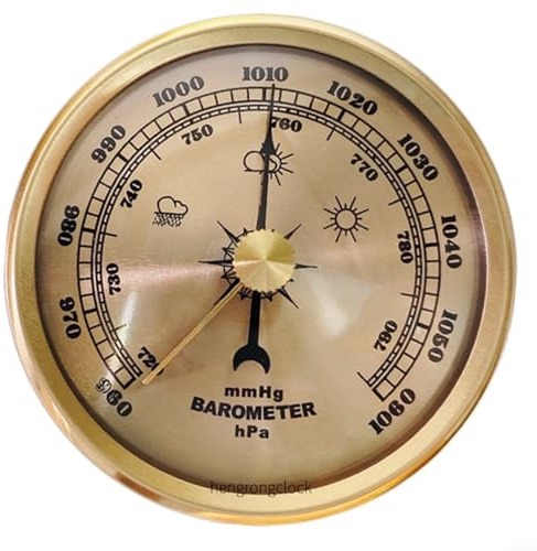 Reloj barómetro de metal de 70 mm, estación meteorológica analógica dorada/plateada con medidor de presión de aire, diseño mecánico sin batería para decoración del hogar/oficina, pantalla de pared o