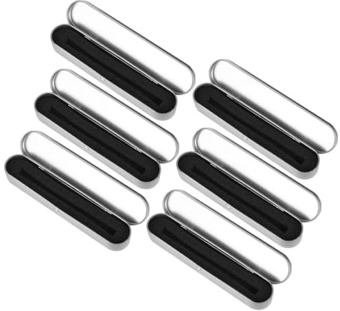 WOONEKY Tinplate Pen Boxes for Organizing Pens and Protecting Stationery Metal Pencil Case Set 6pcs with Hinged Lid, Sponge Lined for School and Office Use