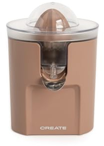 CREATE/JUICER STUDIO/Exprimidor de cítricos eléctrico moca/Sin salpicaduras, depósito 230ml, filtro de pulpa, sistema antigoteo, 2 conos desmontables, 100W