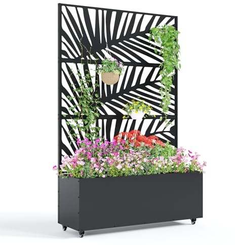 Garvee Metal Raised Garden Bed with Trellis and Wheels, 71x47x16