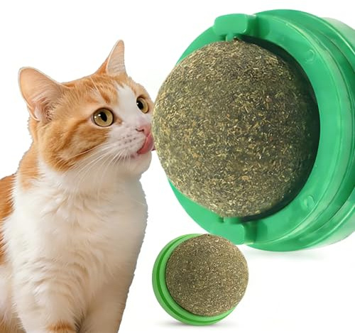 yeeplo 2er Set Katzenminze Ball Katzenminzemit Wandhalterung, Drehbarer Leckstein Spielzeug für Katzen, Anti-Stress Katzen Zubehör Katzenminze Spielzeug (2er Set grün)