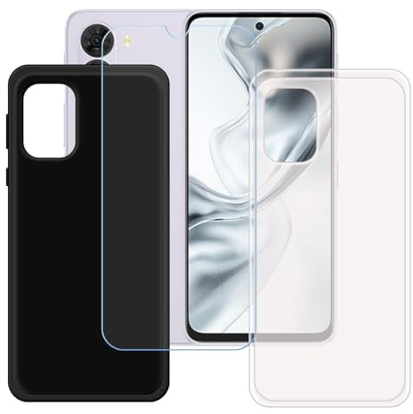 BMPNLSZ Funda (6,7) Screen Protector, Negro + Translúcido Suave Silicona TPU Canica Carcasa Caso Case + Cristal Templado Film Vidrio