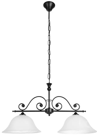 EGLO Pendelleuchte Murcia, 2 flammige Hängelampe Vintage, Rustikal | Hängeleuchte aus Stahl in Schwarz, Alabaster-Glas in Weiß, Esstischlampe, Wohnzimmerlampe hängend mit E27 Fassung