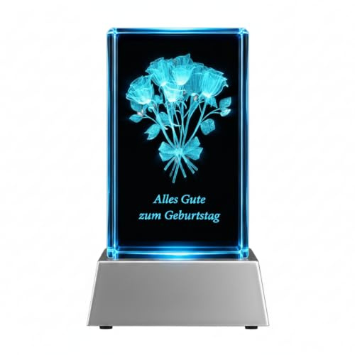 Kaltner Präsente Stimmungslicht - Das perfekte Geschenk zum Geburtstag: LED Kerze/Kristall Glasblock / 3D-Laser-Gravur/Geburtstagsgeschenk/Geburtstagsdeko