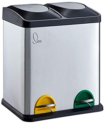 SVITA TC2X15 Edelstahl Küchen-Eimer 30 Liter Silber 2x15L doppelter Abfalleimer 2er-Mülleimer Mülltrennung mit Inneneimer große Abfallbehälter Treteimer Küche Bad