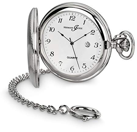 Hermann Jäckle Herren Taschenuhr Tübingen Quarz Silber 50 mm