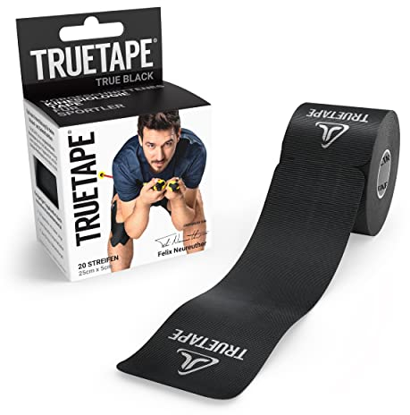 TRUETAPE® Kinesiotape – PRO Precut – 20 Streifen (25 cm x 5 cm) – Wasserfestes & Elastisches Kinesiologie Tape – Physiotape mit starker Klebekraft für den Sport – Schwarz