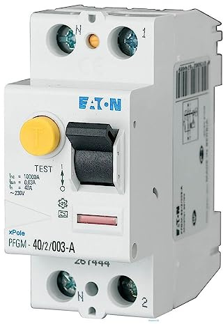 EATON 267444 - INTERRUPTEUR DIFFERENTIEL - Blanc - MANETTE NOIRE - 2 POLES / 40 A / 30 MA - TYPE A - Raccordement à vis (PFGM-40/2/003)