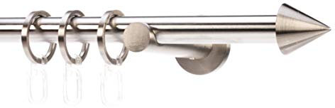 DécoProfi Gardinenstangen Edelstahloptik 1-läufig Ø 16 mm L: 400 cm I Kegel Gardinen/Vorhangstange im Set I Inklusive Träger, Befestigung und Endstücke I Wandbefestigung