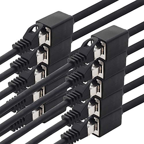1aTTack.de 618296 CAT7 Cat.7 Verlängerung Adapter - 0,5m - Ethernetkabel Lankabel Netzwerkkabel 10 Gb/s Rohkabel mit (RJ45) Cat6a Stecker Buchse 10 Stück - schwarz