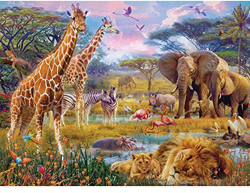 Bits and Pieces - 500 Piece Jigsaw Puzzles for Adults - Savannah Animals - 500 pc Jungle Scene Jigsaws by Artist Jan Patrik