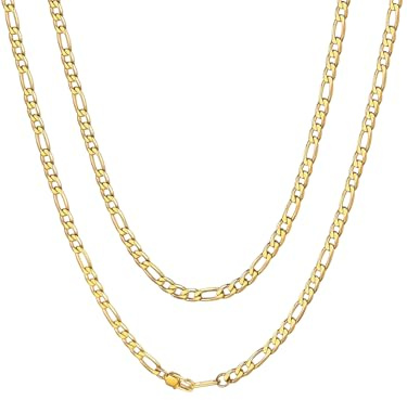 ChainsHouse Mens 18K Gold Chain Necklace Fashion Figaro Link Chain Necklace Golden 4mm 22 inch