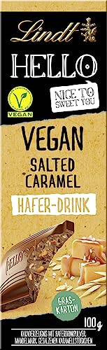 Lindt Schokolade HELLO Vegan Salted Caramel Tafel | Vegane Schokolade mit Haferdrink, Mandelmark und gesalzenen Karamellstückchen | Schokoladentafel | Schokoladengeschenk, 100g