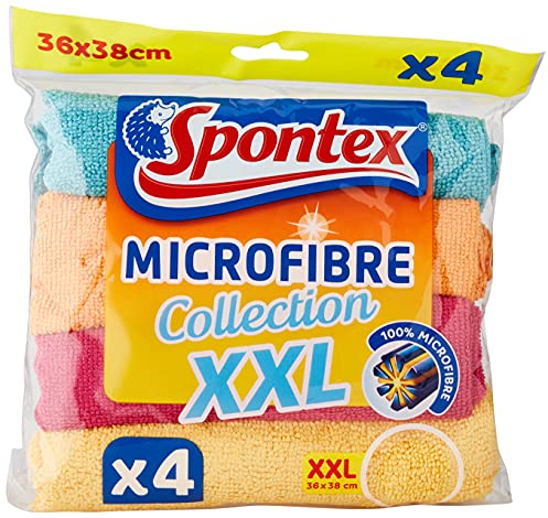 Spontex - Microfibra Collezione XXL - 4 Microfibre XXL - Multiuso - 38 x 36 cm - Efficace solo con acqua - Elimina il 99% dei batteri