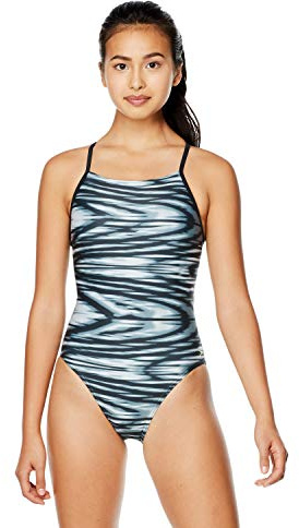 Speedo Costume da Bagno Intero Prolt Croce Indietro Stampato Adulto Team Colori, Wave Nero/Bianco, 28 Donna