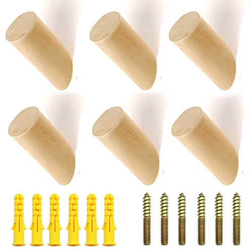 Srup 6 Pcs Wooden Coat Hooks, Wall Wood Dot Hanger, Handmade Craft Home | Natural, for Hanging Clothes Scarf Hat Bag Decoritive