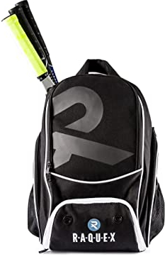 Raquex Sportrucksack – für Zwei Tennis- und Badmintonschläger oder einen Squashschläger. Rucksack für Schläger + Schuhe + Laptop + Wasserflasche