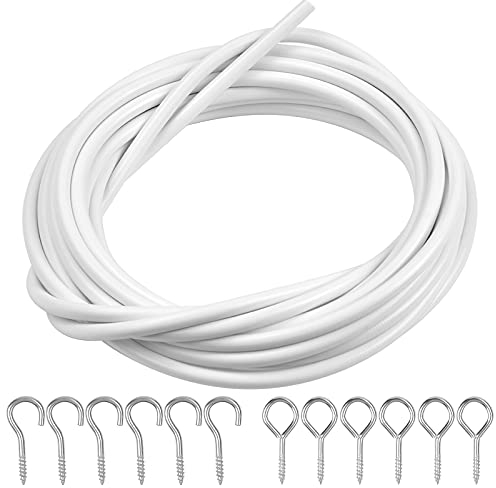 Chstarina 4m Cable de Cortina Blanco Alambre para Cortina Kit de Cuerda Colgante con 6 Pares Ganchos y Argollas para Barras de Cortina de Red