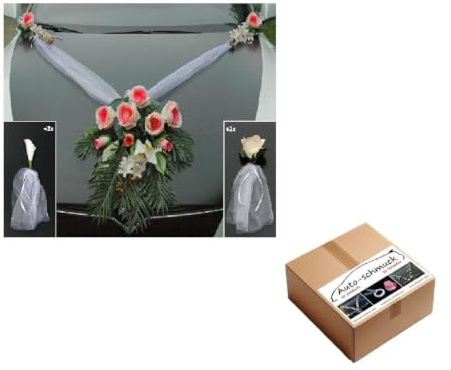 Autoschmuck Spitze STRAUß Auto Schmuck Braut Paar Rose Deko Dekoration Hochzeit Car Auto Wedding Deko PKW (Creme Rosa 5)