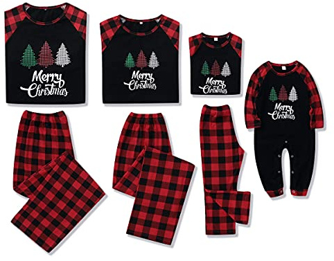Amissz Weihnachten Familie Pyjama Set Schlafanzug Elch Rotes Kariertes Schlafanzüge für Vater Mutter Kinder Junge Mädchen