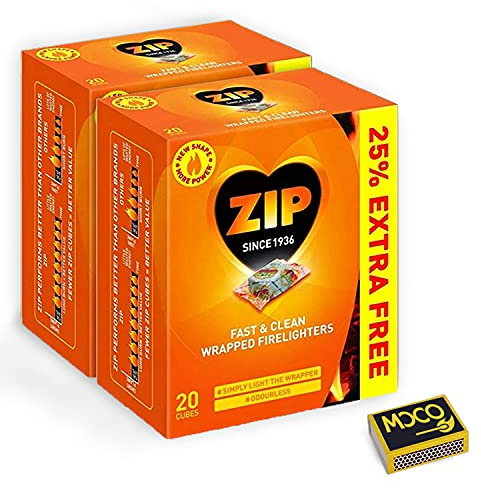 Zip Fast & Clean Wrapped Fire Lighters- Powerful & Reliable Fire Starter for Open Fires- Odourless Fire Cube for BBQs, Stoves & Burners- (2 Pack X 20 Cubes)