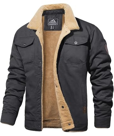 MAGCOMSEN Chaqueta de invierno para hombre con forro polar Sherpa, chamarra cálida de camuflaje, chaqueta táctica de combate con capucha, chamarra de camuflaje térmico, gris oscuro, M