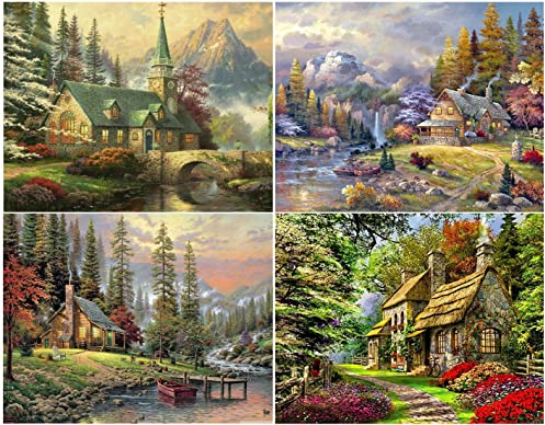 Diamond Painting Full Set | 4 Pack DIY 5d Diamant Painting Bilder mit Diamond Painting Zubehör für Erwachsene & Kinder/Diamant malerei Kits Malen nach Zahlen Wohnzimmer Bilder Dekoration für Home Wall