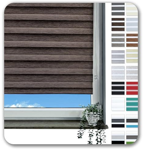 Rollmayer Doppelrollo Klemmfix ohne Bohren Klemmrollo Fensterrollo Duo Rollo Sonnenschutzrollo Zebrarollo Seitenzugrollo für Fenster und Tür (Holzlook Braun - 75 x 150 cm - BxH)