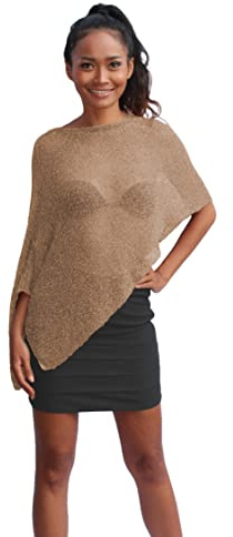 creazioni unique Poncho Coprispalle da Donna Elegante da Cerimonia o Sera - Poncho Donna in Rete di Viscosa Termica con Essenza di Fiore di Ciliegio (Beige)