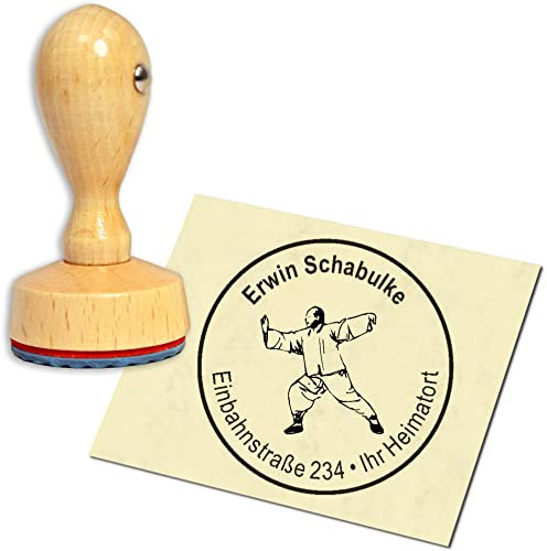 Taichi Wooden Stamp Address Stamp Round Diameter 40 mm Personalised as Company Stamp Name Stamp Office Stamp
