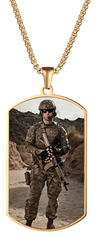 JewelryWe Schmuck Dog Tag Halskette mit persönlicher FOTOGRAVUR | Bild & Text Gravur, Edelstahl Kautschuk 2 poliert Militärischen Erkennungsmarken Dog Tag Herren Anhänger mit 60cm Kette