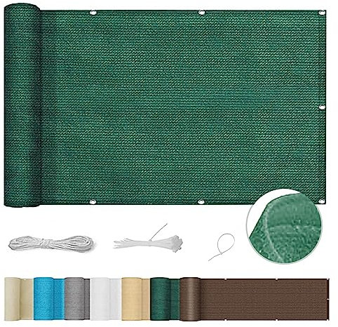 Balkonverkleidung 140 x 200 cm Wind- und UV-Schutz, Privatsphäre Sichtschutz Balkongeländer mit Ösen und Kordel für Balkongeländer Garten, Dunkelgrün