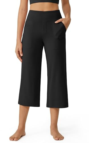 G4Free Womens' Yoga Capri Pants Wide Leg High Waist Summer Cropped Trousers with Pockets Work Casual