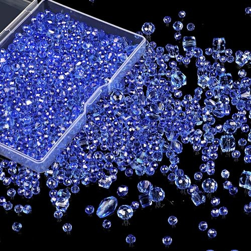 VIDSTW 600 Stück Facettierte Perlen Kristall Perlen Glasperlen 4/6/8 MM | Facettierte Kristall Glitzerperlen Crystal Beads für DIY Armbänder Halsketten Ohrringe Sonnenfänger (Blau)