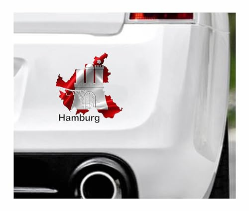Bundesland Hamburg Schrift schwarz Fahne Q109 Autoaufkleber Sticker 11 cm | Motivdetails: Flagge, Wappen, Staat, Land, Karte; selbstklebende Folie für Fahrzeug und weitere glatte Oberflächen