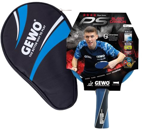 GEWO PS Blast Carbon Tischtennisschläger & GEWO Tischtennisschläger Hülle mit Ballfach blau - ITTF genehmigter Profi-Tischtennisschläger, konkav, 1,8mm Schwamm
