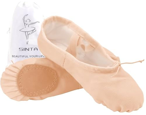 Sinta Balett skor professionella danstofflor yoga gymnastiska delade tofflor balett platt canvas lädersula för tolder flickor kvinnor, aprikos, 28 EU
