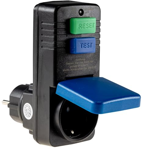 ChiliTec Personenschutz Zwischenstecker Schutzschalter IP54 Aussen Fehlerstromschutz FI Schalter für Steckdose 230V Aussen 30ms 2polige Trennung 30mA Schutz vor Stromschlägen DI Steckdosenadapter