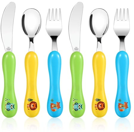 Lehoo Castle Toddler Cutlery, 6pcs Stainless Steel Kids Cutlery Children's Cutlery Set Excavator, Incudes 2 x Spoons, 2 x Forks, 2 x Knives