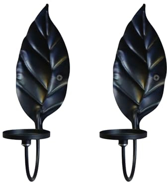 TentHome Goldener Wandkerzenhalter Kerzenleuchter Eisen Blattförmiger Kerzenständer Wand Teelichthalter Wandleuchter Blatt Dekorative Kerzen Halterung zum Aufhängen Windlicht 2 Stück Schwarz
