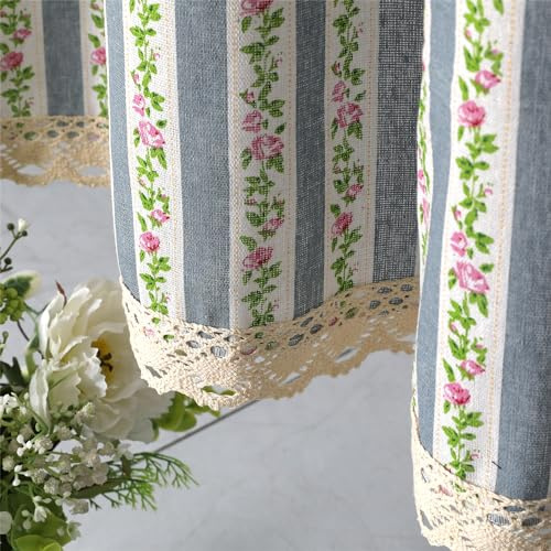 Moslovstar Eleganter, violetter Rankenblumen-Vorhang, französischer Bauernhausstil, Baumwollleinenvorhänge mit Spitzenbesatz, Wohnzimmer Balkondekoration 140 cm B x 200 cm L 1 Stück