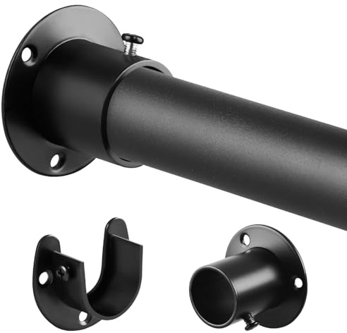 Closet Rod, 17 to 40 Inch 1.3 Inch Diameter Heavy-Duty Adjustable Closet Rods for Hanging Clothes Closet Hanging Rod Metal Matte Black Closet Poles for Wardrobes