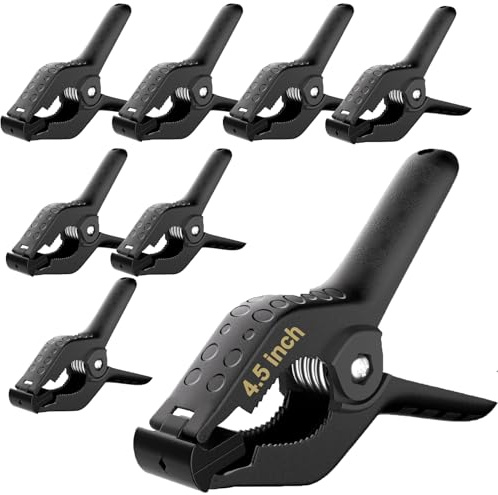 Backdrop Clamps Clips - 4.5in - Spring Clamps for Backdrop Stand, 8 Pack Black Heavy Duty Plastic Muslin Photo Clamp for Photography Photobooth, Balloon Arch, Woodworking
