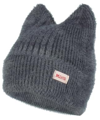 SHIDXIB Katzenmütze mit Ohren, leicht, elastisch, trendig, elastisch, warm, Strickmütze für Damen, Herbst und Winter, Grau, 1 Stück, GRAU, Einheitsgröße