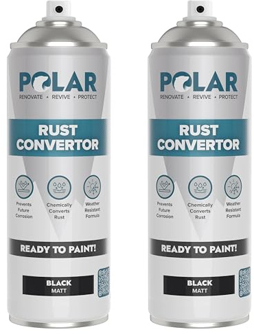 Polar Rust Converter Spray - 2 x 17 Fl Oz| Matte Black | Effective Rust Converter for Metal | Weather Resistant Protection Against Corrosion | Ideal for Vehicles, Trailers, Fences & Storage Tanks