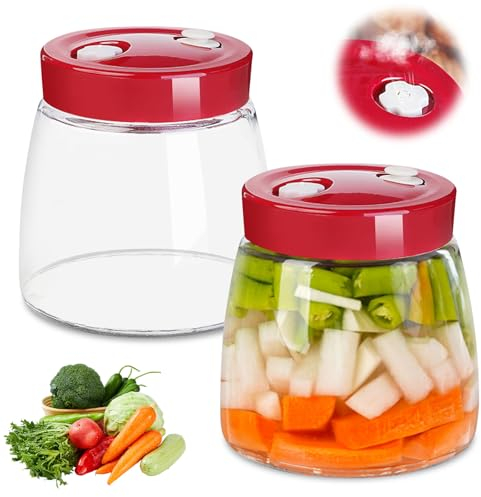 MEYAGOT Bocal De Fermentation En Verre,2 PCS 1 L Bocaux De Fermentation,Grands Bocaux En Cristal,Bocal En Verre Avec Couvercle Pour Fermentation,Kimchi,Brassage Du Vin,Confiture