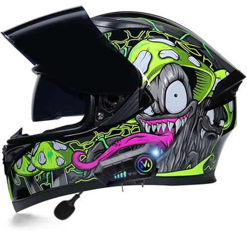 Bluetooth-Integralhelm, Motorradhelm mit Doppelvisier, ECE22.06 Zertifiziert RollerHelm, Vollvisierhelm Mopedhelm für Herren und Damen, Motorrad-Integralhelm Atmungsaktiv