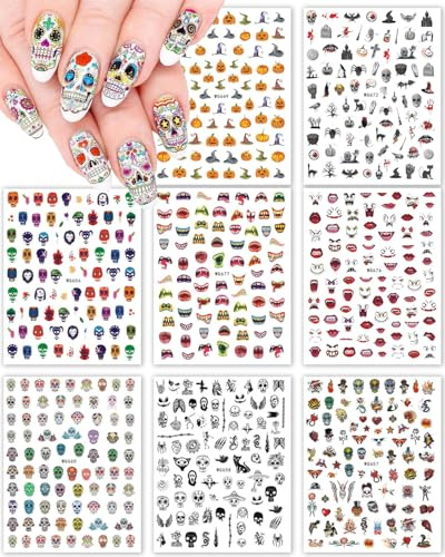 TOZBLEU 8 Blätter sticker nägel - Halloween Selbstklebend Nagelsticker Herbst, Nagelaufkleber Nagelkunst für Frauen Mädchen Kinder Dekoration, Nail Art Stickers Nageldesign Nageltattoos