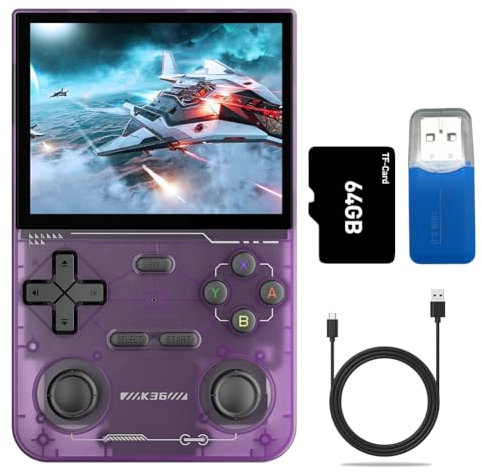 JUCHRZEY K36 Consola de Videojuegos portátil Retro Joystick Dual Pantalla IPS de 3,5 Pulgadas Consola de Videojuegos portátil 40+ emuladores 16000+ Videojuegos Batería de 3500 MAh para emula