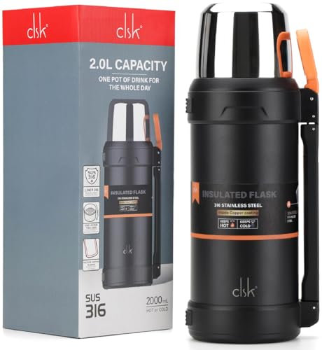 Flask for Hot Drink, CLSK9° 2L Thermo Flask, 24hrs Hot|Cold, Superior 316 Stainless Steel, Triple-Wall Insulated with Copper Lining, Vccuum Flasks for Hot and Cold Drinks, 100% Leak-Proof, BPA-Free